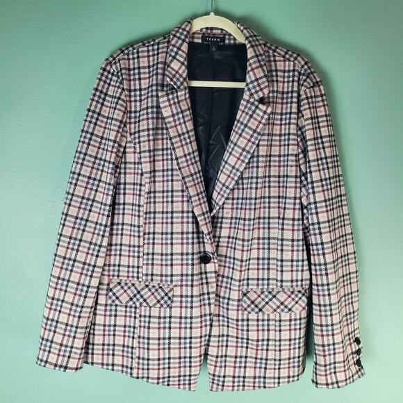 Torrid Womens Multi Color Plaid Studio Double Knit Blazer Size 2 - Picture 1 of 7
